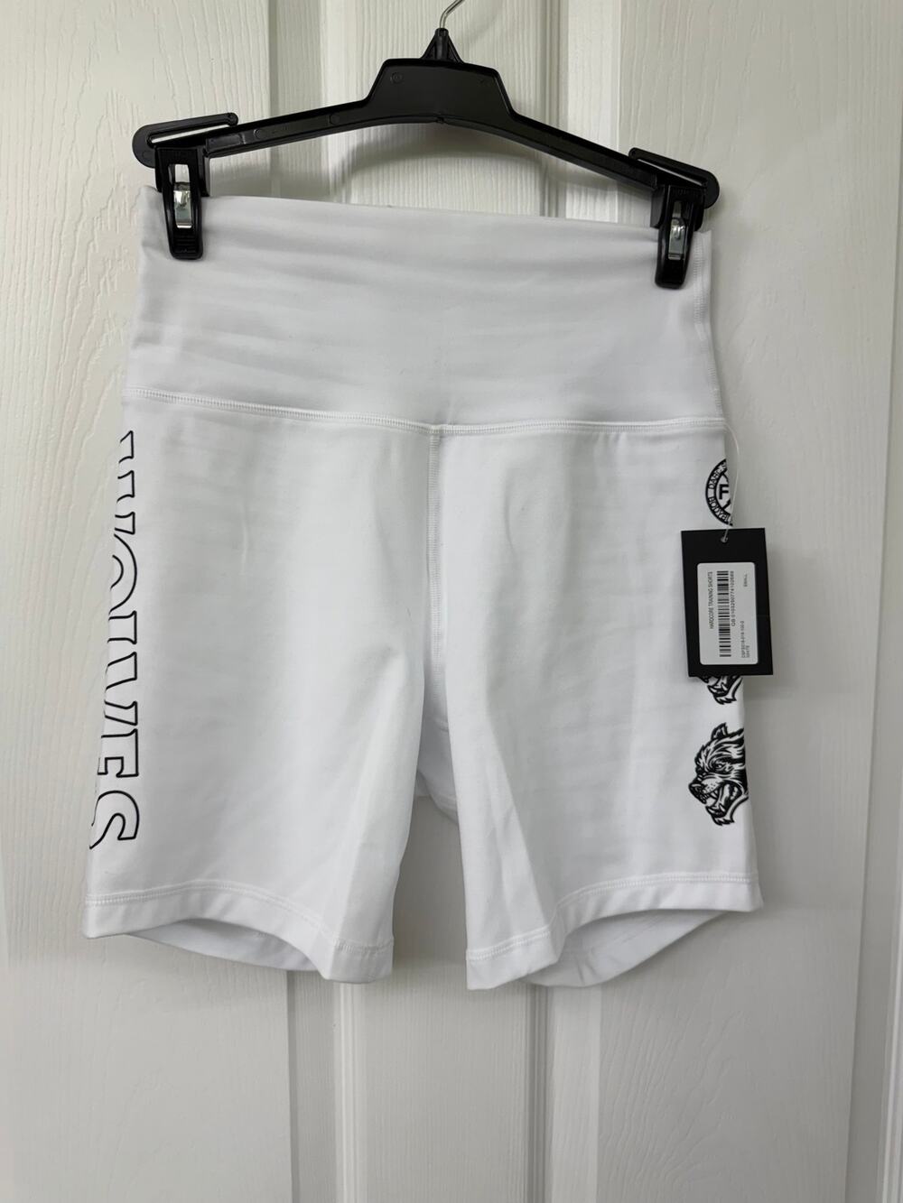 Darc Sport white high-rise energy training bike shorts graphic wolf logo NWT